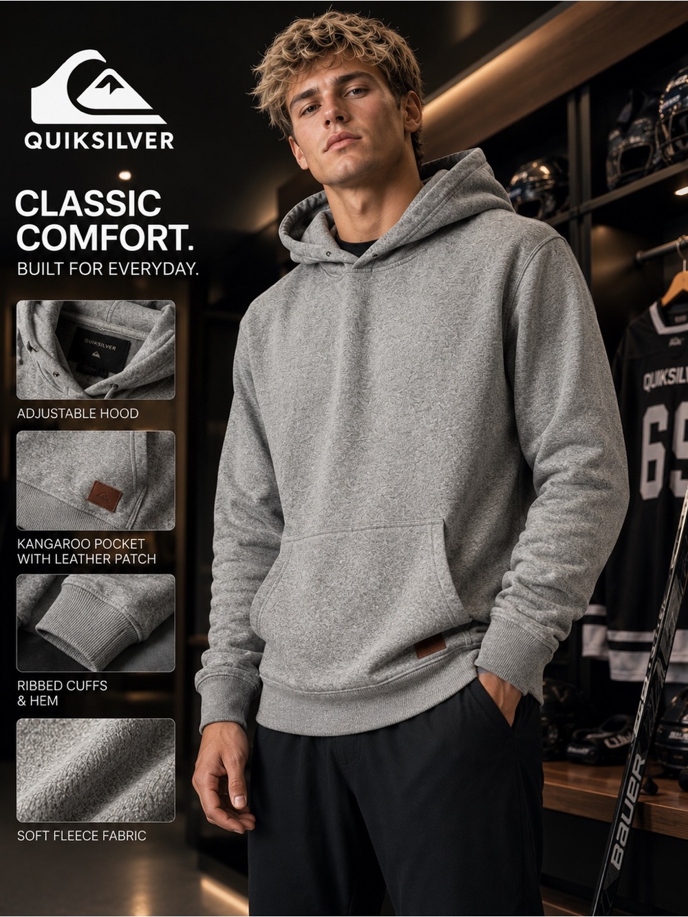 Quiksilver | Men's Classic Comfort Grey Hoodie | L